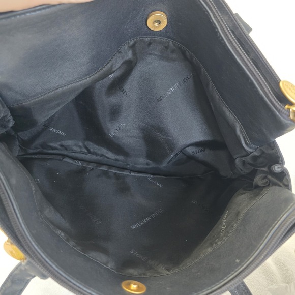 Stone Mountain Black Soft Vegan Leather Shoulder Bag Multiple Pockets Grannycore - Picture 10 of 11